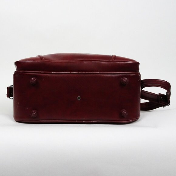 Vintage Airway Faux Leather Maroon Travel Shoulder Bag Carry On Luggage Retro - Picture 6 of 6